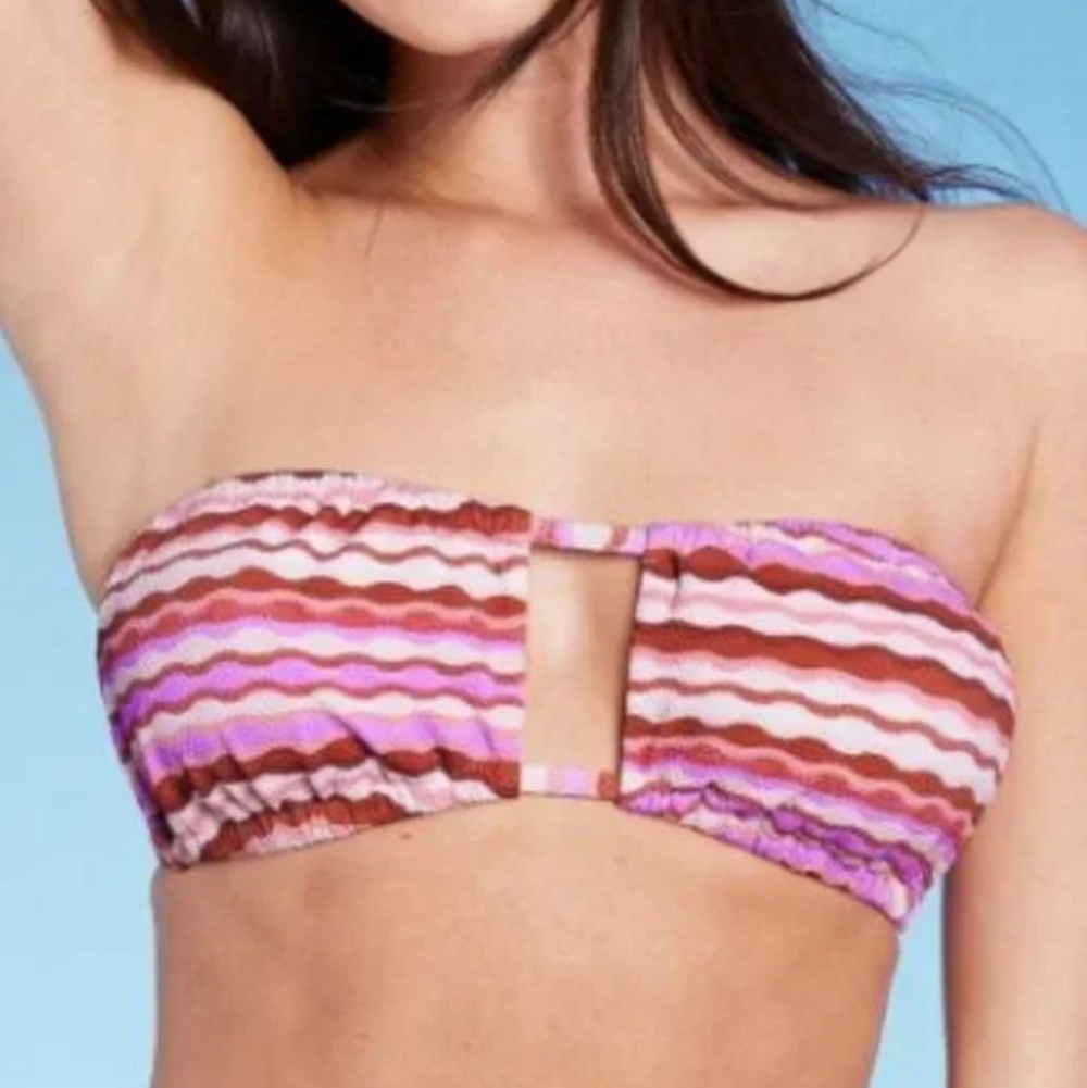 Shade & Shore Bandeau Pink Multi Stripe Convertible Bikini Top Size M(8-10) #